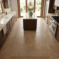 Noce Travertine Filled, Honed & Straight Edge 12 x 12 x 3/8 Cross Cut Tile 12x12 — Kitchen floor