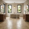 Noce Travertine Filled, Honed & Straight Edge 12 x 24 x 1/2 Cross Cut Tile 12x24 — Bathroom floor