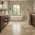 Noce Travertine Filled, Honed & Straight Edge 12 x 24 x 1/2 Cross Cut Tile 12x24 — Primary Bath floor