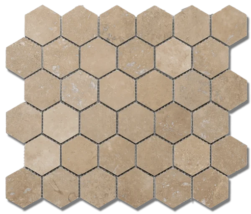 12x12 Mesh Noce Hexagon Natural Travertine Mosaic