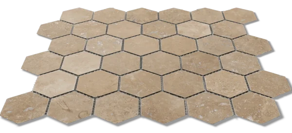 12x12 Mesh Noce Hexagon Natural Travertine Mosaic