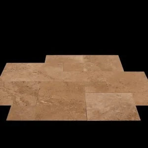 Noce 16 Sq Ft Pattern Brushed Straight Edge Set Travertine Tile