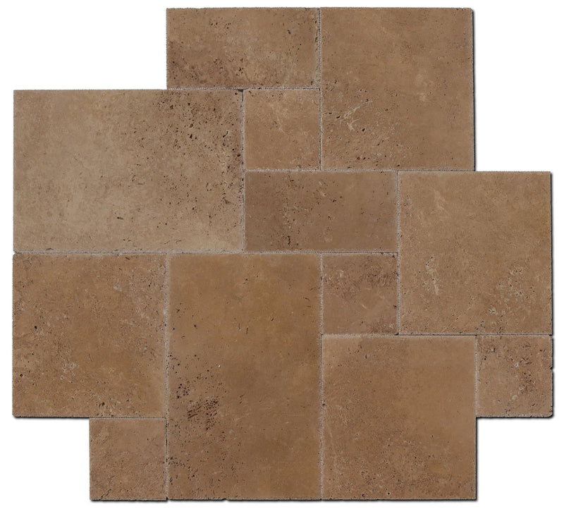 Noce 16 Sq Ft Pattern Brushed Unfilled Chiseled Travertine Tile