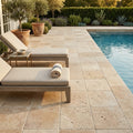 Noce Travertine Paver 12x12 Tumbled 1.25 inch — Backyard pool deck