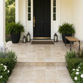 Noce Travertine Paver 12x12 Tumbled 1.25 inch — Front Yard front porch