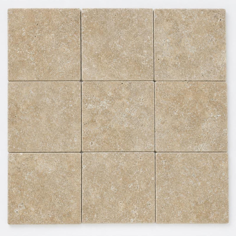 Noce Travertine Paver 12x12 Tumbled 2 inch close-up