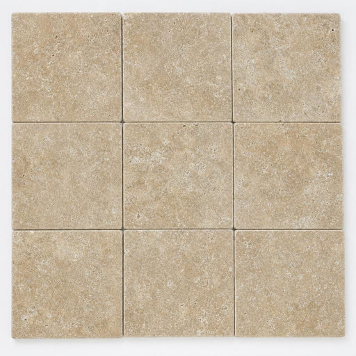 Noce Travertine Paver 12x12 Tumbled 2 inch close-up
