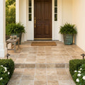 Noce Travertine Paver 12x12 Unfilled Chiseled 1.25 inch — Front Yard front porch
