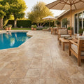 Noce Travertine Paver 12x24 Tumbled 1.25 inch — Backyard pool deck