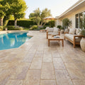 Noce Travertine Paver 12x24 Tumbled 2 inch — Backyard pool deck