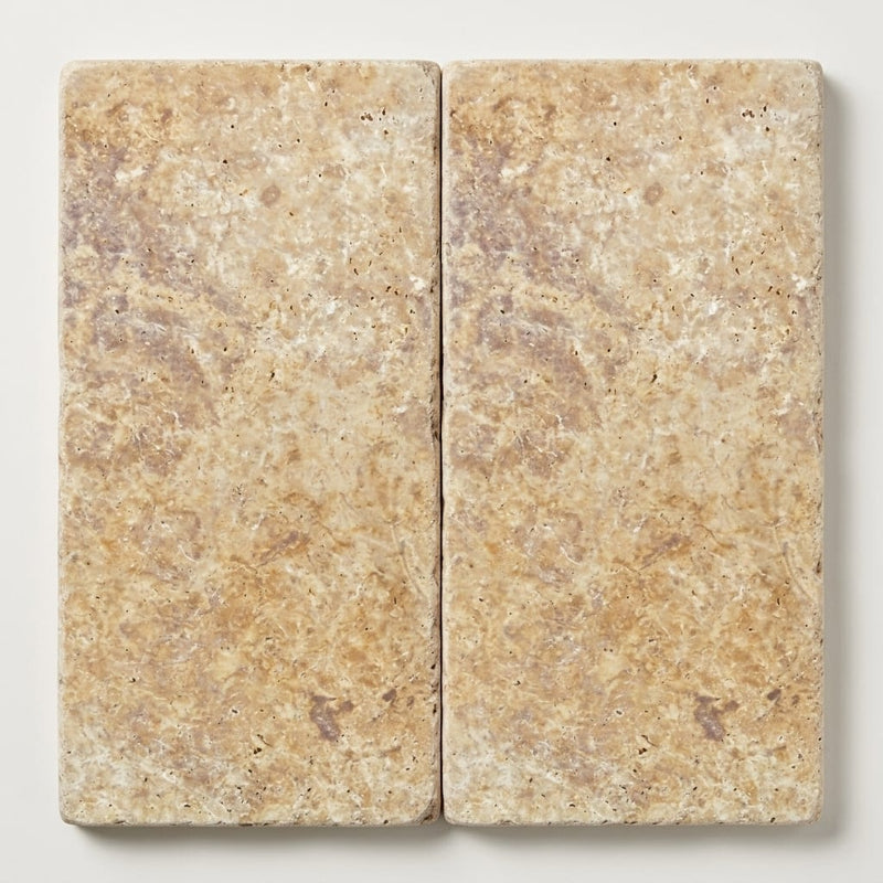 Noce Travertine Paver 12x24 Tumbled 2 inch close-up