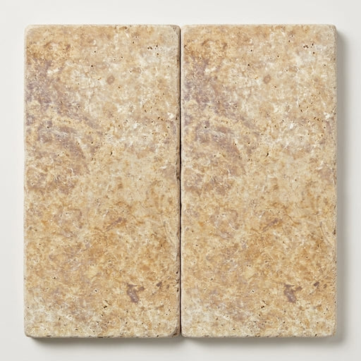 Noce Travertine Paver 12x24 Tumbled 2 inch close-up