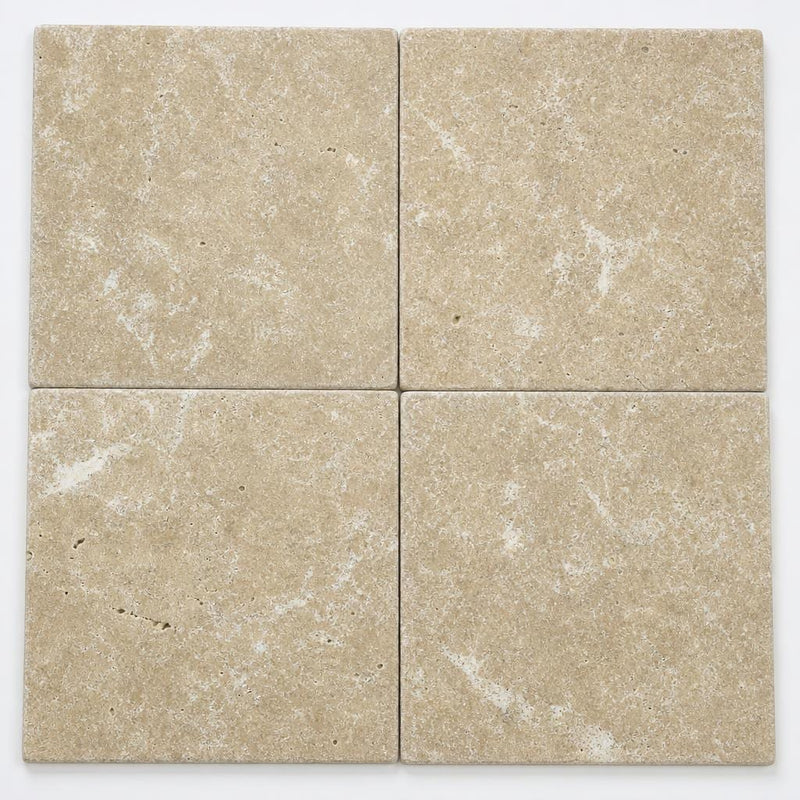 Noce Travertine Paver 16x16 Tumbled 1.25 inch close-up
