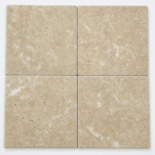 Noce Travertine Paver 16x16 Tumbled 1.25 inch close-up