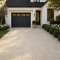 Noce Travertine Paver 16x16 Tumbled 1.25 inch — Front Yard driveway