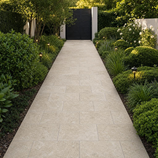 Noce Travertine Paver 16x24 Tumbled 1.25 inch — Garden path