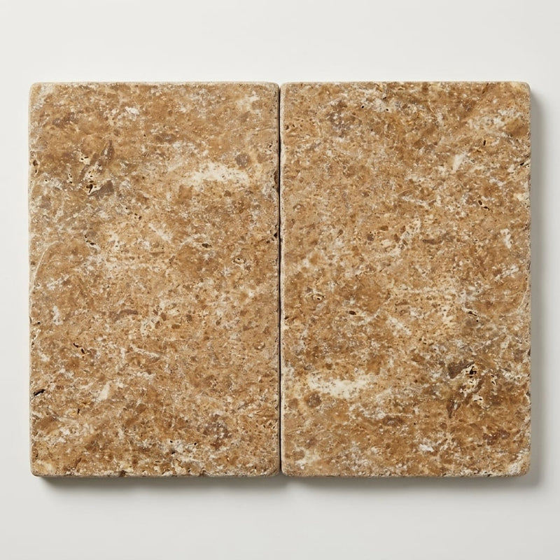 Noce Travertine Paver 16x24 Tumbled 2 inch close-up