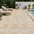 Noce Travertine Paver 24x24 Tumbled 1.25 inch — Backyard pool deck