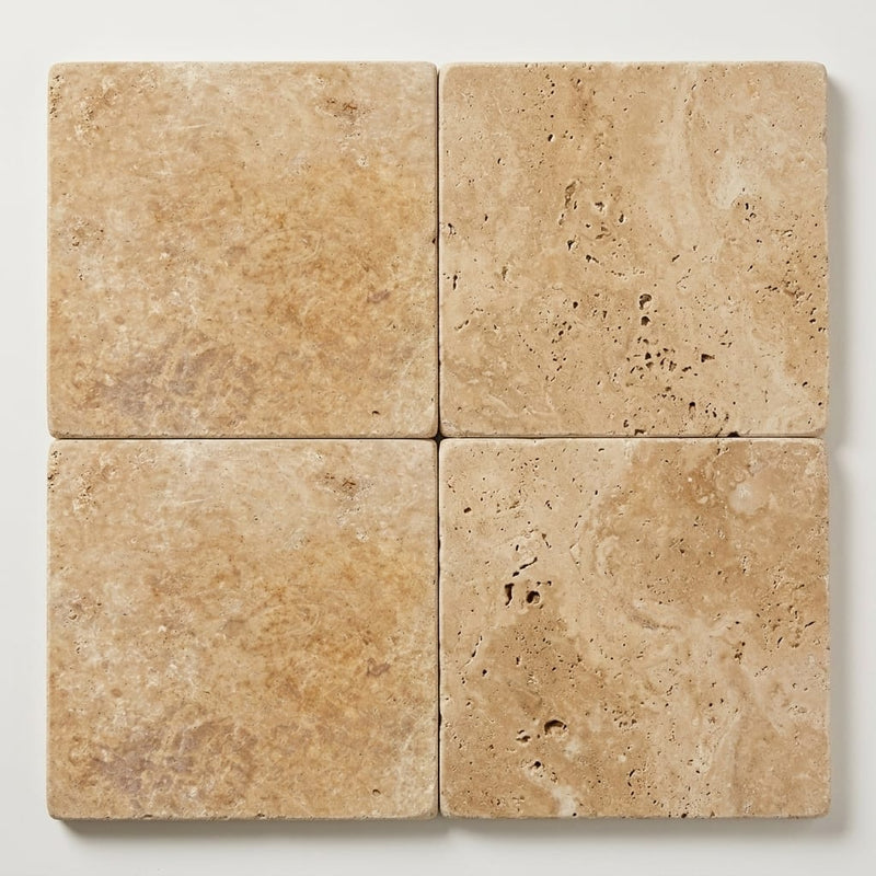 Noce Travertine Paver 24x24 Tumbled 1.25 inch close-up