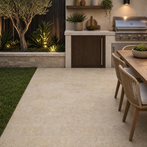 Noce Travertine Paver 6x12 Tumbled 1.25 inch — Backyard patio