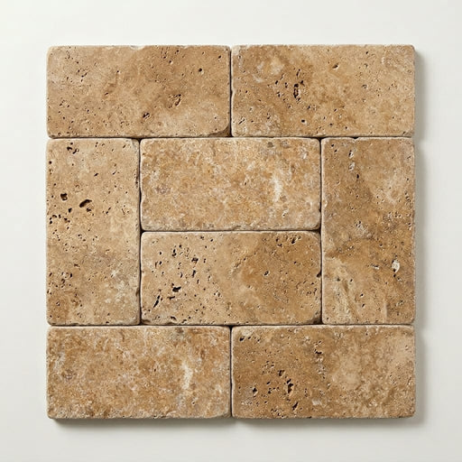 Noce Travertine Paver 6x12 Tumbled 1.25 inch close-up