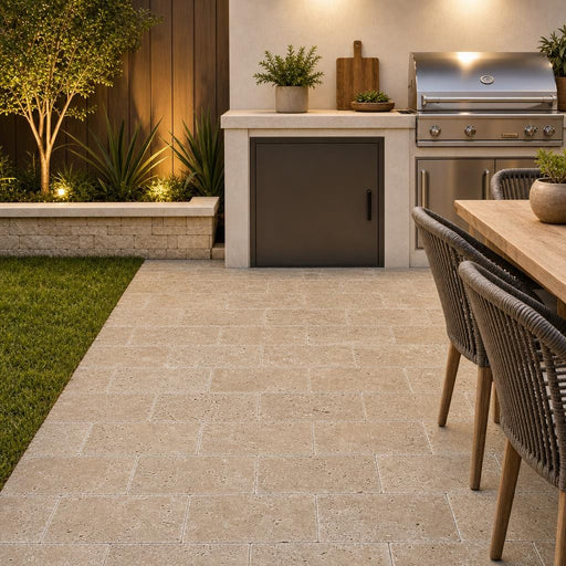 Noce Travertine Paver - Unfilled Chiseled 6x12 in 1.25 in — Backyard patio