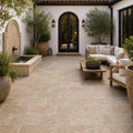 Noce Travertine Paver - Unfilled Chiseled 6x12 in 1.25 in — Courtyard paving