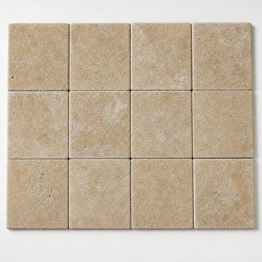 Noce Travertine Paver - Unfilled Chiseled - 6x6 in close-up