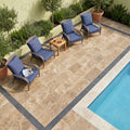 Noce Travertine Paver 8x16 Tumbled 1.25 inch — Backyard pool deck