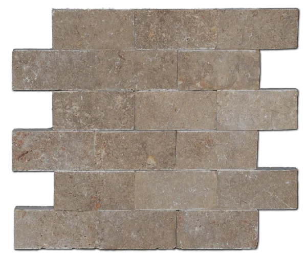 12x12 Mesh Splitface Noce 2x4 Brick Textured Travertine Mosaic