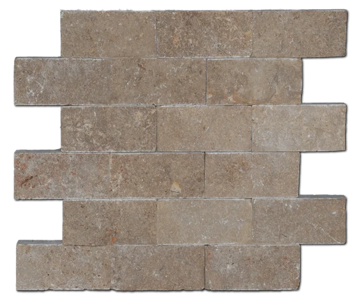 12x12 Mesh Splitface Noce 2x4 Brick Textured Travertine Mosaic