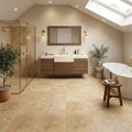 Noce Travertine Tile 12x12 Filled, Honed — Bathroom floor