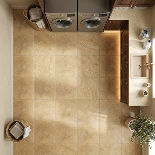 Noce Travertine Tile 12x12 Filled, Honed — Laundry Room floor
