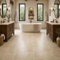 Noce Travertine Tile 12x24 Tumbled — Bathroom floor