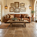 Noce Travertine Tile 16x16 Tumbled — Living Room floor
