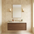 Noce Travertine Tile 16x24 Filled, Honed — Bathroom vanity wall