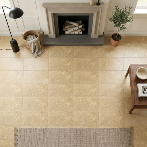 Noce Travertine Tile 16x24 Filled, Honed — Living Room floor