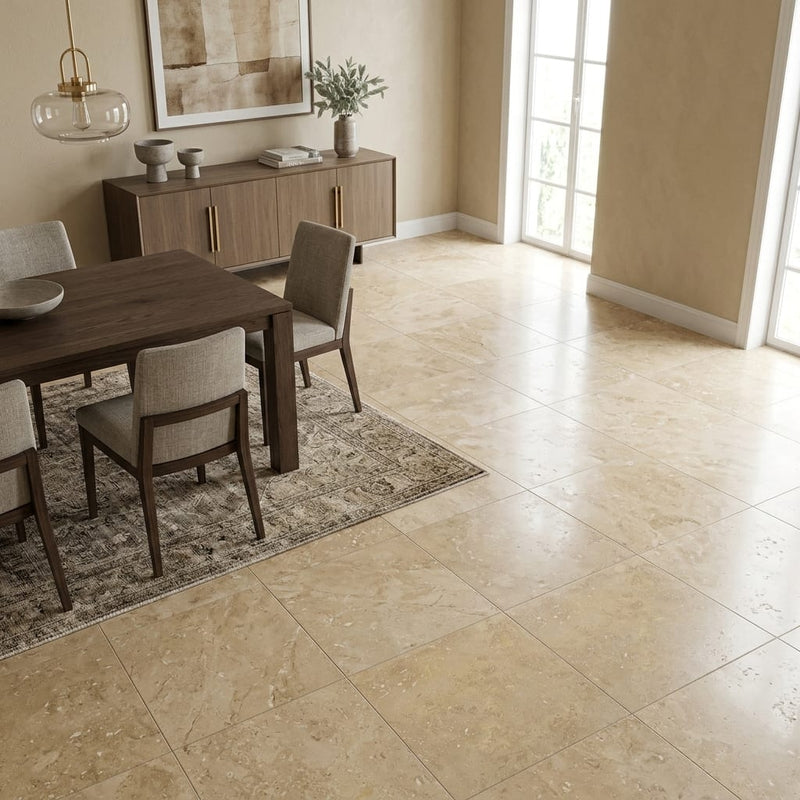 Noce Travertine Tile 18x18 Filled, Honed — Dining Room floor