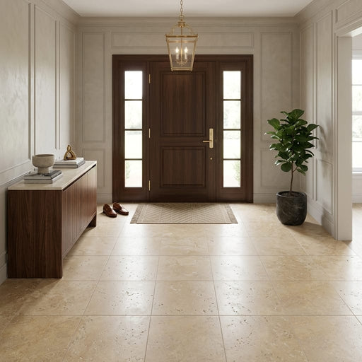 Noce Travertine Tile 18x18 Filled, Honed — Foyer floor