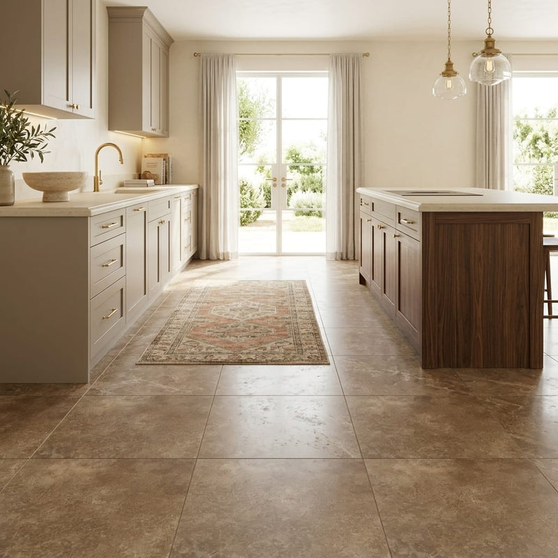 Noce Travertine Tile 18x18 Honed, Filled — Kitchen floor
