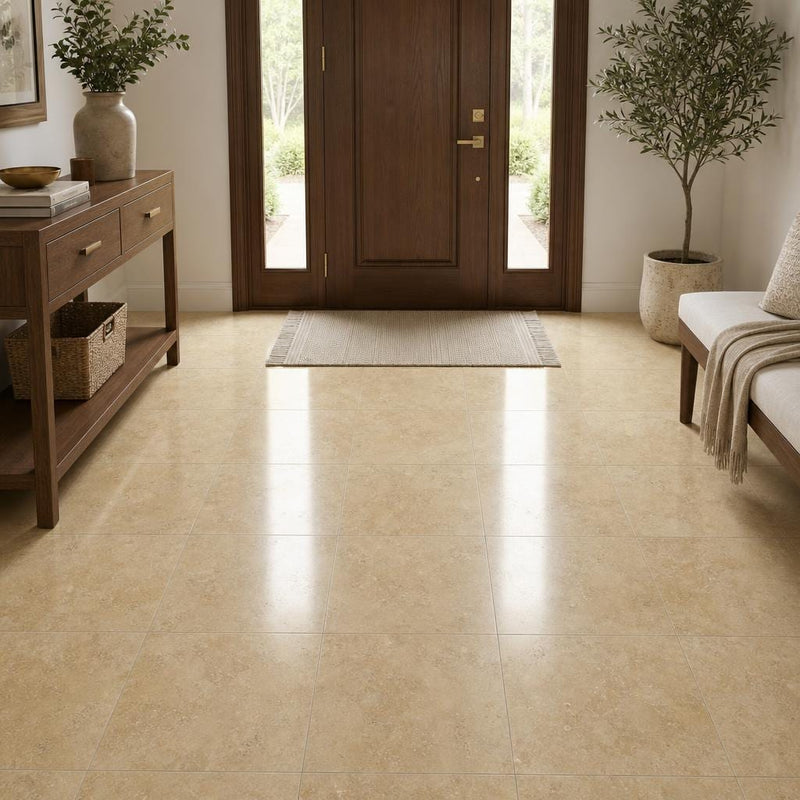 Noce Travertine Tile 18x18 Polished — Foyer floor
