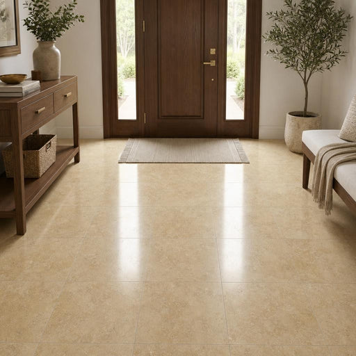 Noce Travertine Tile 18x18 Polished — Foyer floor
