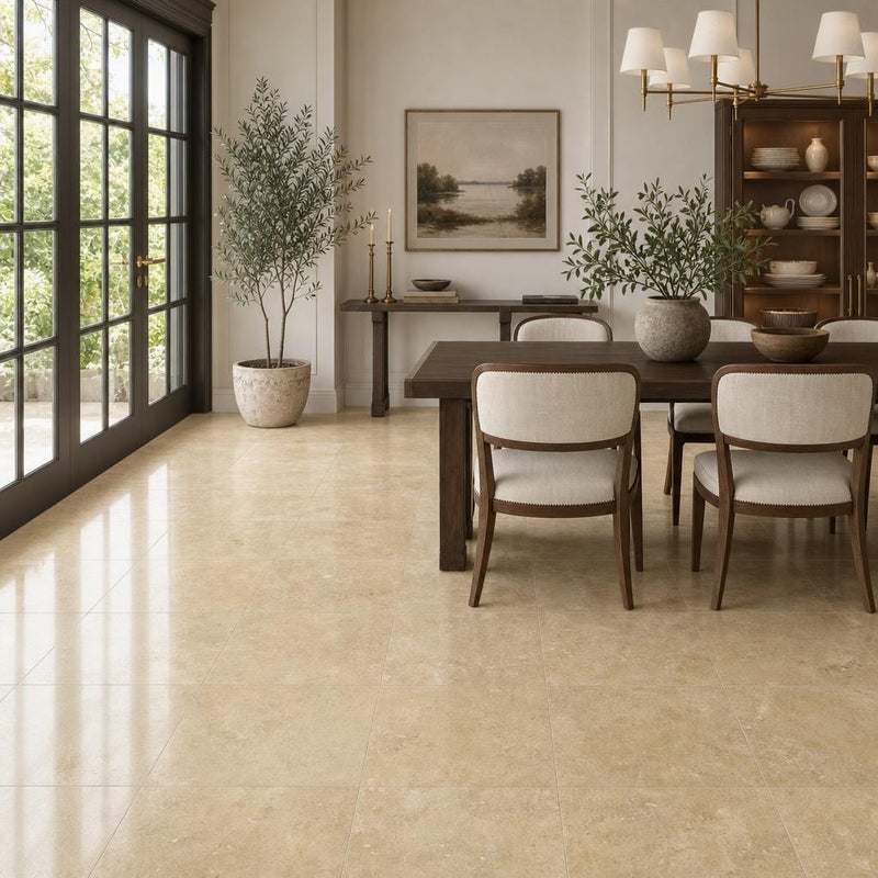 Noce Travertine Tile 18x18 Polished — Living Room floor