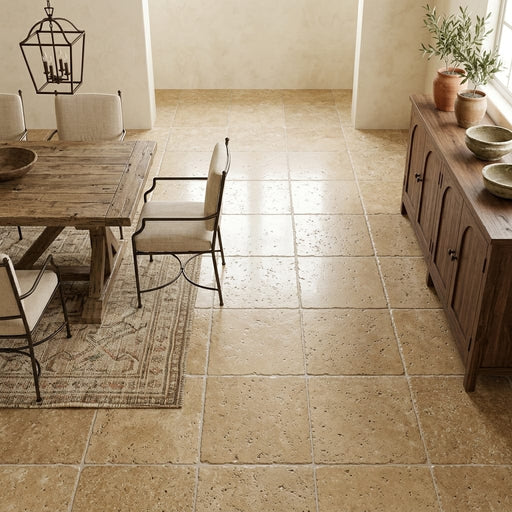 Noce Travertine Tile 18x18 Tumbled — Dining Room floor