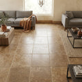 Noce Travertine Tile 18x18 Tumbled — Family Room floor