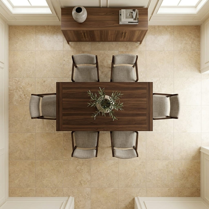 Noce Travertine Tile 24x24 Filled, Honed — Dining Room floor