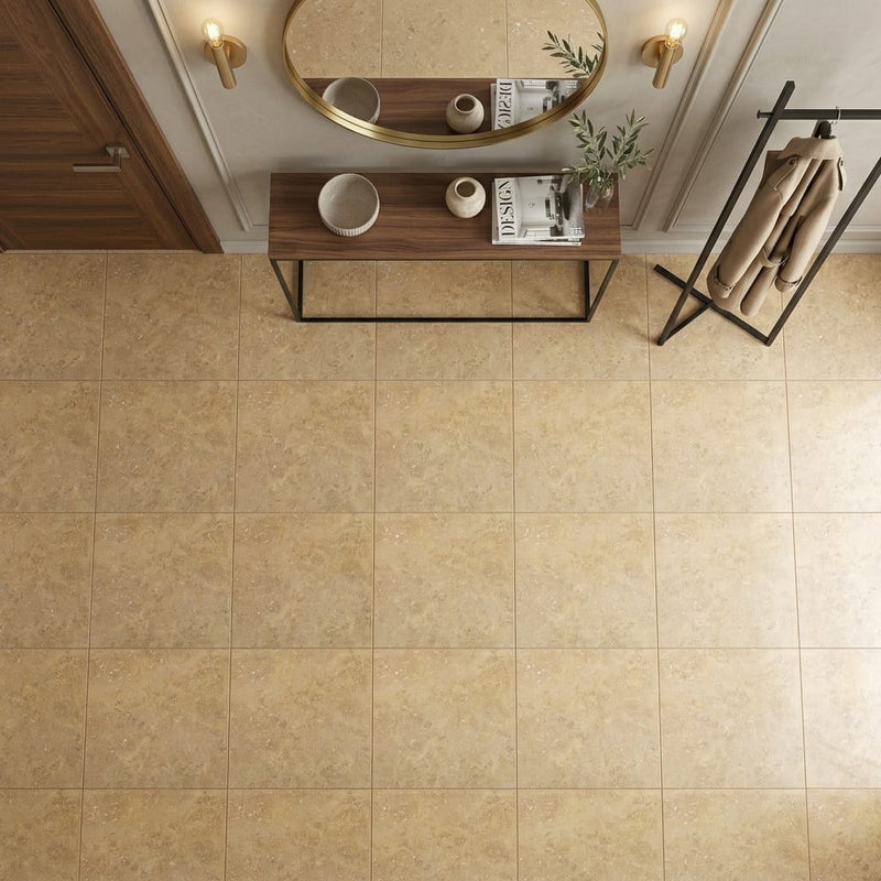 Noce Travertine Tile 24x24 Filled, Honed — Foyer floor