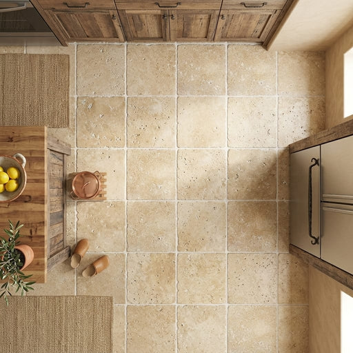 Noce Travertine Tile 24x24 Tumbled — Kitchen floor