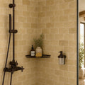 Noce Travertine Tile 3x6 Tumbled — Bathroom shower wall