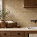 Noce Travertine Tile 3x6 Tumbled — Laundry Room backsplash